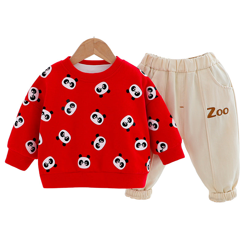 2 Pieces Set Baby Kid Unisex Animals Cartoon Print Hoodies Swearshirts And Letters Pants Wholesale 22120103