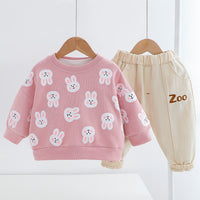 Load image into Gallery viewer, 2 Pieces Set Baby Kid Unisex Animals Cartoon Print Hoodies Swearshirts And Letters Pants Wholesale 22120103
