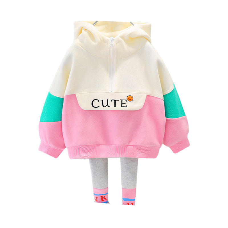 2 Pieces Set Baby Kid Girls Letters Color-blocking Hoodies Swearshirts And Pants Wholesale 22120104