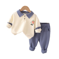 Load image into Gallery viewer, 2 Pieces Set Baby Kid Boys Cartoon Print Polo Shirts And Solid Color Pants Wholesale 22120115

