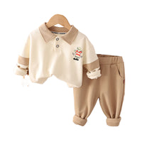 Load image into Gallery viewer, 2 Pieces Set Baby Kid Boys Cartoon Print Polo Shirts And Solid Color Pants Wholesale 22120115

