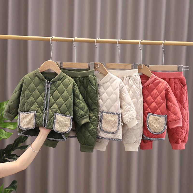 2 Pieces Set Baby Kid Unisex Solid Color Jackets Outwears And Pants Wholesale 221201171