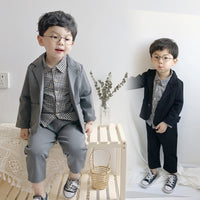 Load image into Gallery viewer, 3 Pieces Set Baby Kid Boys Checked Shirts Solid Color Blazers And Pants Wholesale 221201207

