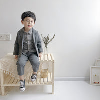 Load image into Gallery viewer, 3 Pieces Set Baby Kid Boys Checked Shirts Solid Color Blazers And Pants Wholesale 221201207

