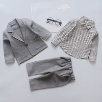 Load image into Gallery viewer, 3 Pieces Set Baby Kid Boys Checked Shirts Solid Color Blazers And Pants Wholesale 221201207
