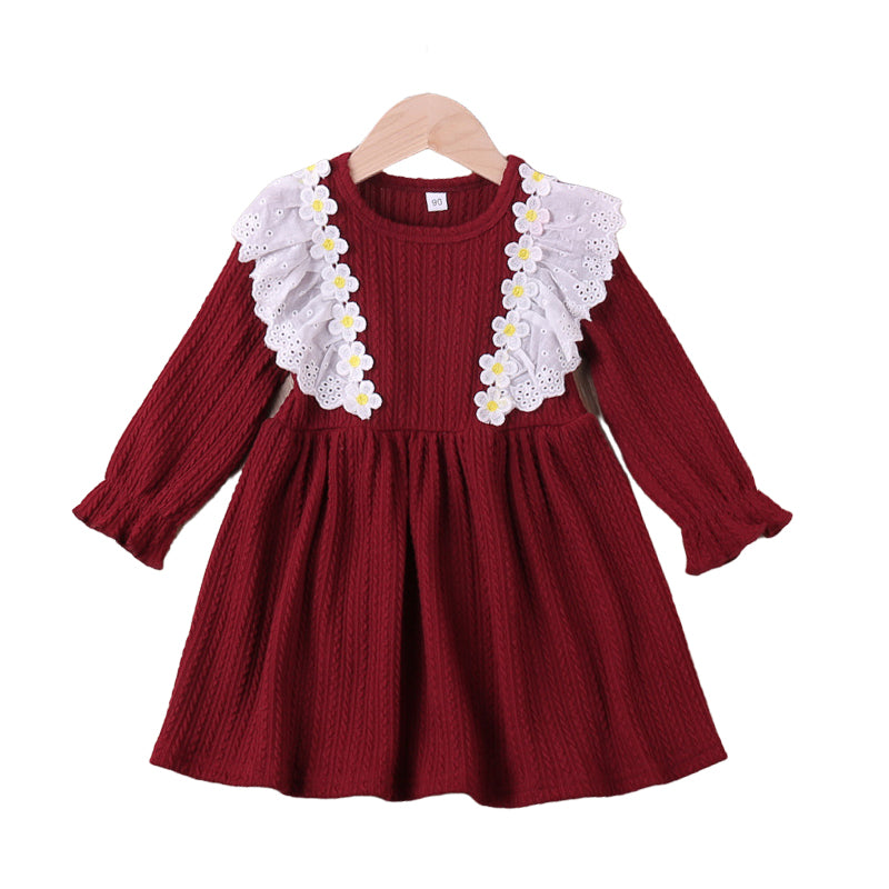 Baby Kid Girls Solid Color Flower Dresses Wholesale 221202108