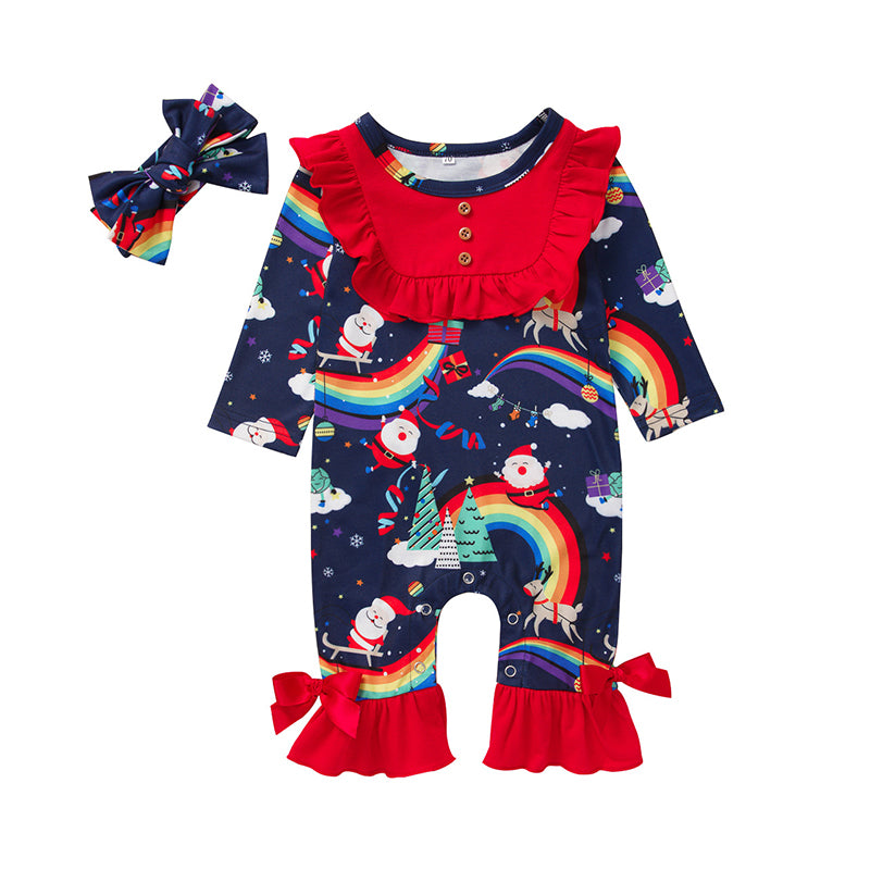 Baby Unisex Cartoon Bow Print Christmas Jumpsuits Wholesale 22120213