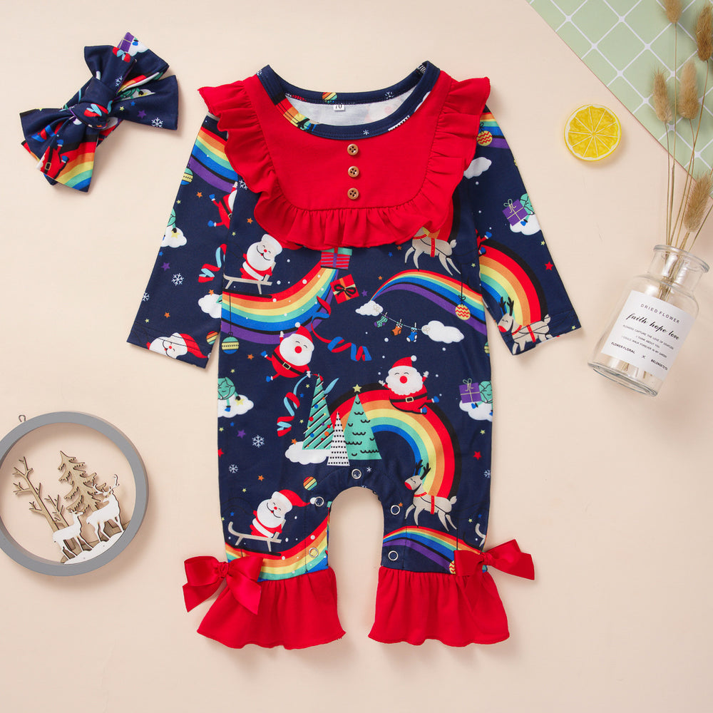 Baby Unisex Cartoon Bow Print Christmas Jumpsuits Wholesale 22120213