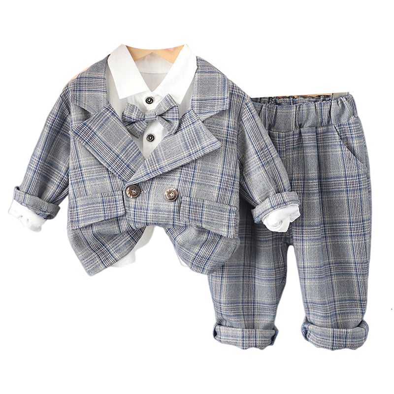 3 Pieces Set Baby Kid Boys Bow Shirts And Checked Blazers And Pants Wholesale 221202170