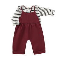 Load image into Gallery viewer, 2 Pieces Set Baby Kid Unisex Striped Tops And Solid Color Jumpsuits Wholesale 22120218
