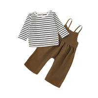 Load image into Gallery viewer, 2 Pieces Set Baby Kid Unisex Striped Tops And Solid Color Jumpsuits Wholesale 22120218
