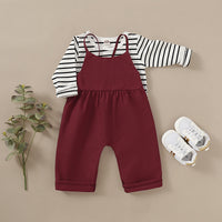 Load image into Gallery viewer, 2 Pieces Set Baby Kid Unisex Striped Tops And Solid Color Jumpsuits Wholesale 22120218
