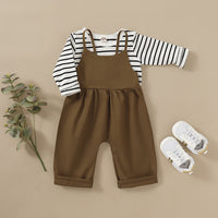 Load image into Gallery viewer, 2 Pieces Set Baby Kid Unisex Striped Tops And Solid Color Jumpsuits Wholesale 22120218

