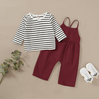 Load image into Gallery viewer, 2 Pieces Set Baby Kid Unisex Striped Tops And Solid Color Jumpsuits Wholesale 22120218
