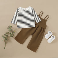 Load image into Gallery viewer, 2 Pieces Set Baby Kid Unisex Striped Tops And Solid Color Jumpsuits Wholesale 22120218
