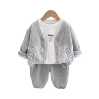 Load image into Gallery viewer, 3 Pieces Set Baby Kid Boys Cartoon Print Hoodies Swearshirts And Striped Cardigan And Solid Color Pants Wholesale 221202181
