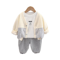 Load image into Gallery viewer, 3 Pieces Set Baby Kid Boys Cartoon Print Hoodies Swearshirts And Striped Cardigan And Solid Color Pants Wholesale 221202181
