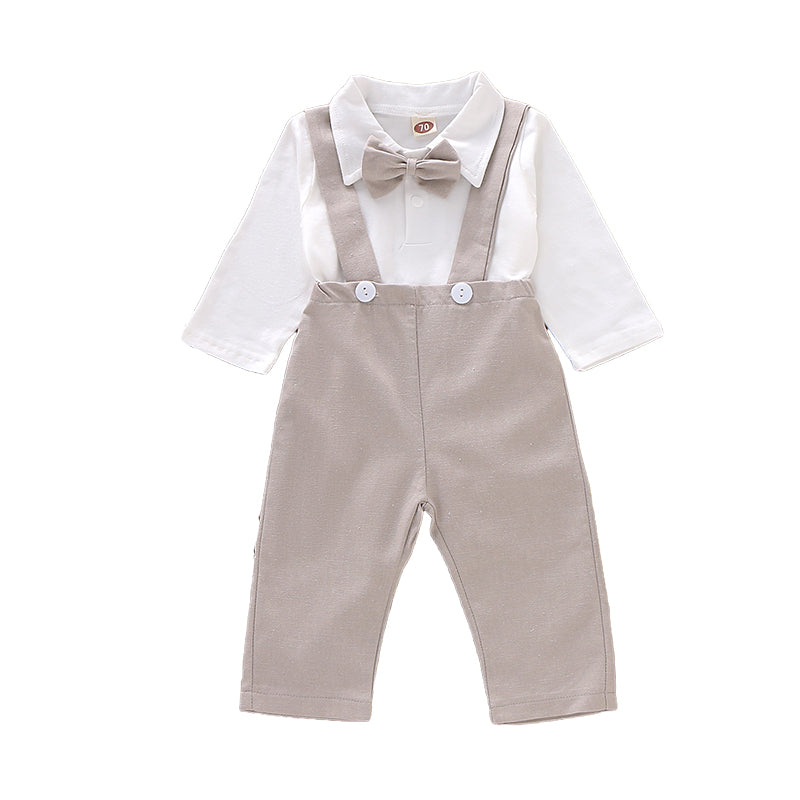 2 Pieces Set Baby Boys Bow Shirts And Solid Color Jumpsuits Wholesale 22120220