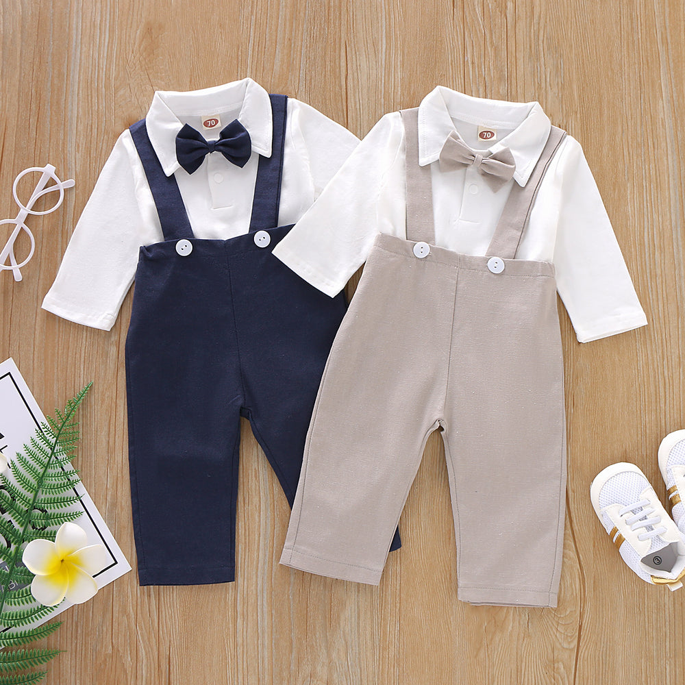 2 Pieces Set Baby Boys Bow Shirts And Solid Color Jumpsuits Wholesale 22120220