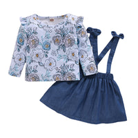 Load image into Gallery viewer, 2 Pieces Set Baby Kid Girls Flower Print Tops And Solid Color Skirts Wholesale 22120229
