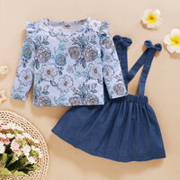 Load image into Gallery viewer, 2 Pieces Set Baby Kid Girls Flower Print Tops And Solid Color Skirts Wholesale 22120229
