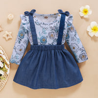 Load image into Gallery viewer, 2 Pieces Set Baby Kid Girls Flower Print Tops And Solid Color Skirts Wholesale 22120229
