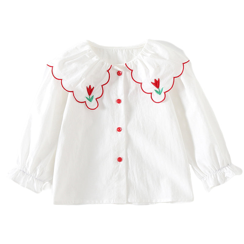 Baby Kid Girls Color-blocking Flower Love heart Embroidered Tops Wholesale 221202294