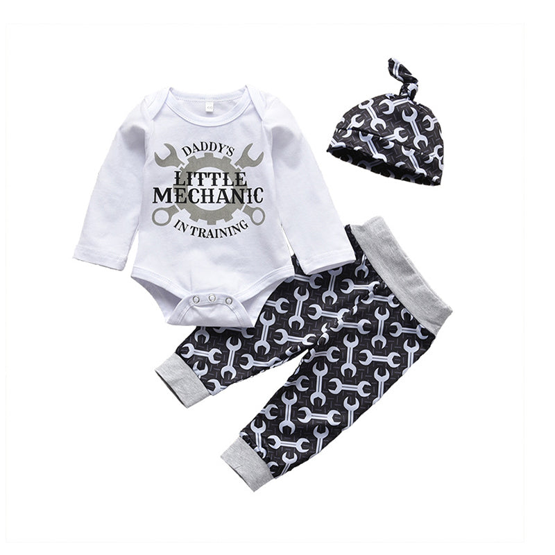 3 Pieces Set Baby Boys Letters Animals Cartoon Print Rompers And Pants And Hats Wholesale 22120233