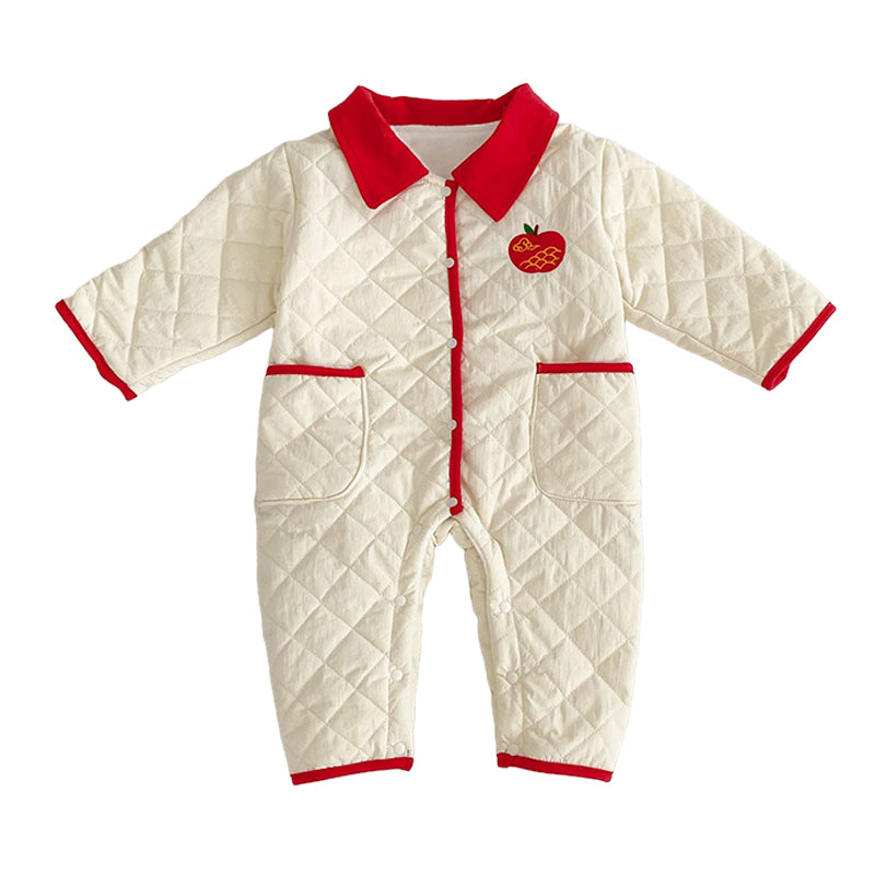 Baby Girls Color-blocking Fruit Embroidered Jumpsuits Wholesale 221202363