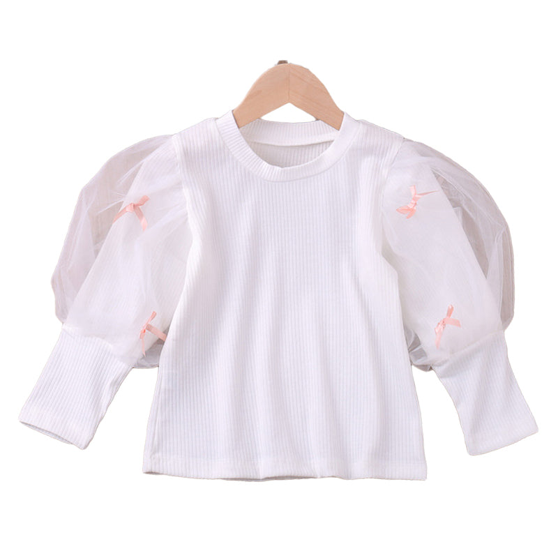 Baby Kid Girls Solid Color Bow Tops Wholesale 22120243