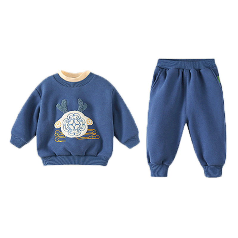 2 Pieces Set Baby Kid Unisex Embroidered Tops And Solid Color Pants Wholesale 221202456