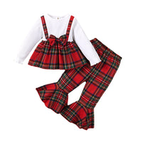 Load image into Gallery viewer, 2 Pieces Set Baby Kid Girls Bow Tops And Checked Pants Wholesale 221202458
