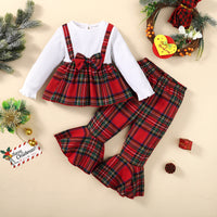 Load image into Gallery viewer, 2 Pieces Set Baby Kid Girls Bow Tops And Checked Pants Wholesale 221202458
