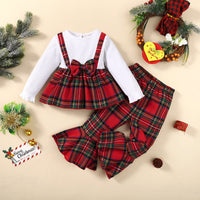 Load image into Gallery viewer, 2 Pieces Set Baby Kid Girls Bow Tops And Checked Pants Wholesale 221202458
