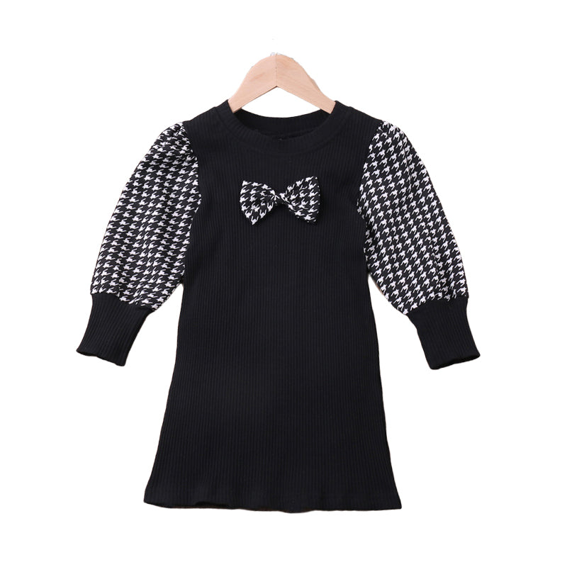 Baby Kid Girls Houndstooth Bow Dresses Wholesale 22120256