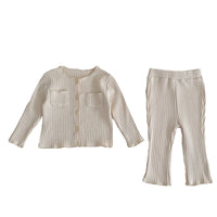 Load image into Gallery viewer, 2 Pieces Set Baby Kid Girls Solid Color Muslin&amp;Ribbed Tops And Pants Wholesale 221202637
