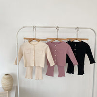 Load image into Gallery viewer, 2 Pieces Set Baby Kid Girls Solid Color Muslin&amp;Ribbed Tops And Pants Wholesale 221202637
