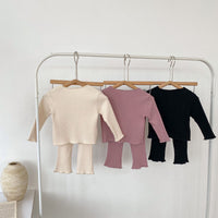 Load image into Gallery viewer, 2 Pieces Set Baby Kid Girls Solid Color Muslin&amp;Ribbed Tops And Pants Wholesale 221202637
