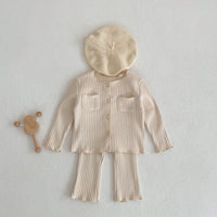 Load image into Gallery viewer, 2 Pieces Set Baby Kid Girls Solid Color Muslin&amp;Ribbed Tops And Pants Wholesale 221202637
