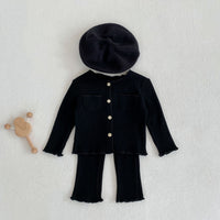 Load image into Gallery viewer, 2 Pieces Set Baby Kid Girls Solid Color Muslin&amp;Ribbed Tops And Pants Wholesale 221202637
