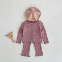 Load image into Gallery viewer, 2 Pieces Set Baby Kid Girls Solid Color Muslin&amp;Ribbed Tops And Pants Wholesale 221202637
