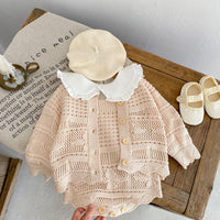 Load image into Gallery viewer, Baby Girls Solid Color Crochet Cardigan Rompers Wholesale 221202640
