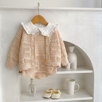 Load image into Gallery viewer, Baby Girls Solid Color Crochet Cardigan Rompers Wholesale 221202640
