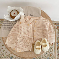 Load image into Gallery viewer, Baby Girls Solid Color Crochet Cardigan Rompers Wholesale 221202640
