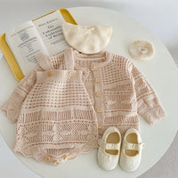 Load image into Gallery viewer, Baby Girls Solid Color Crochet Cardigan Rompers Wholesale 221202640
