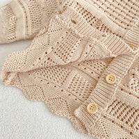 Load image into Gallery viewer, Baby Girls Solid Color Crochet Cardigan Rompers Wholesale 221202640
