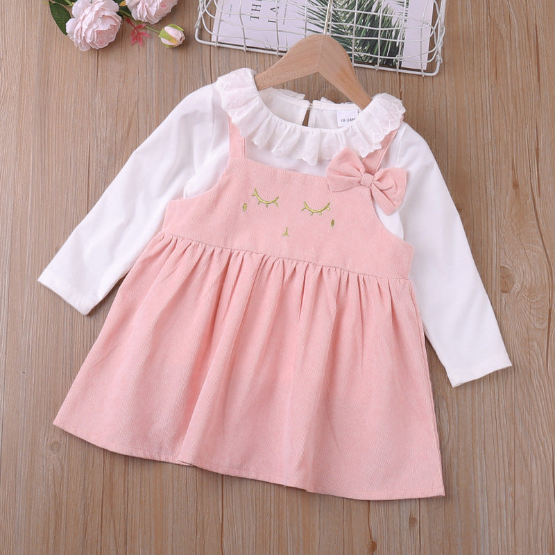 2 Pieces Set Baby Kid Girls Solid Color Tops Cartoon And Embroidered Dresses Wholesale 22120288