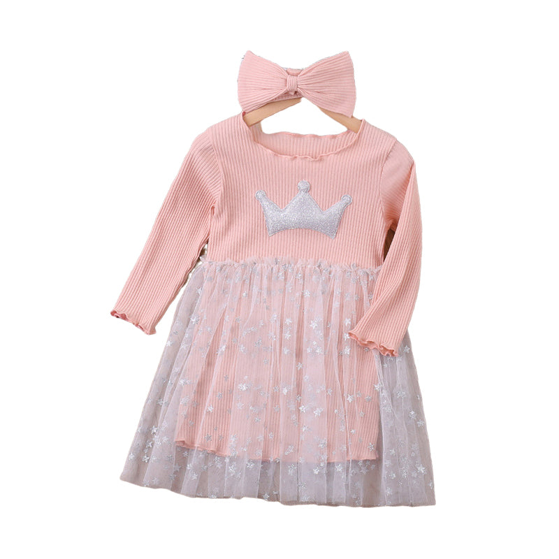 Baby Kid Girls Star Lace Print Dresses Wholesale 22120293