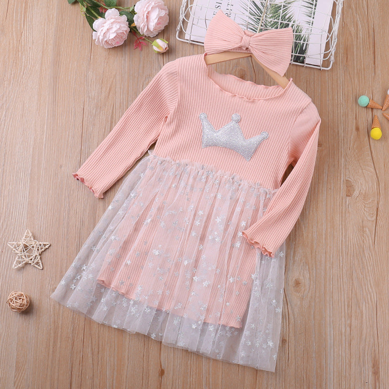 Baby Kid Girls Star Lace Print Dresses Wholesale 22120293