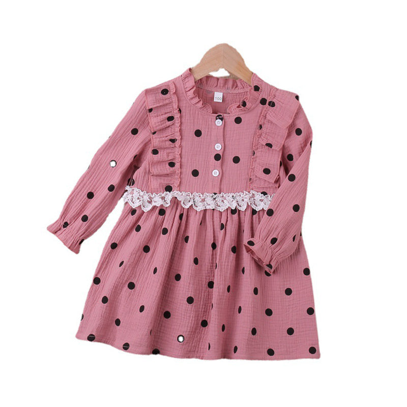 Baby Kid Girls Polka dots Lace Print Dresses Wholesale 22120297